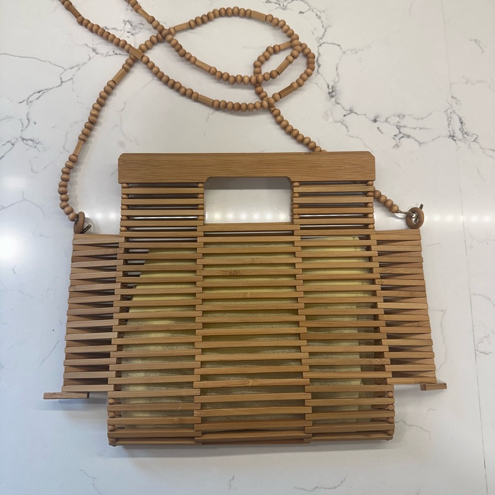 Wooden Slatted Tan Handbag